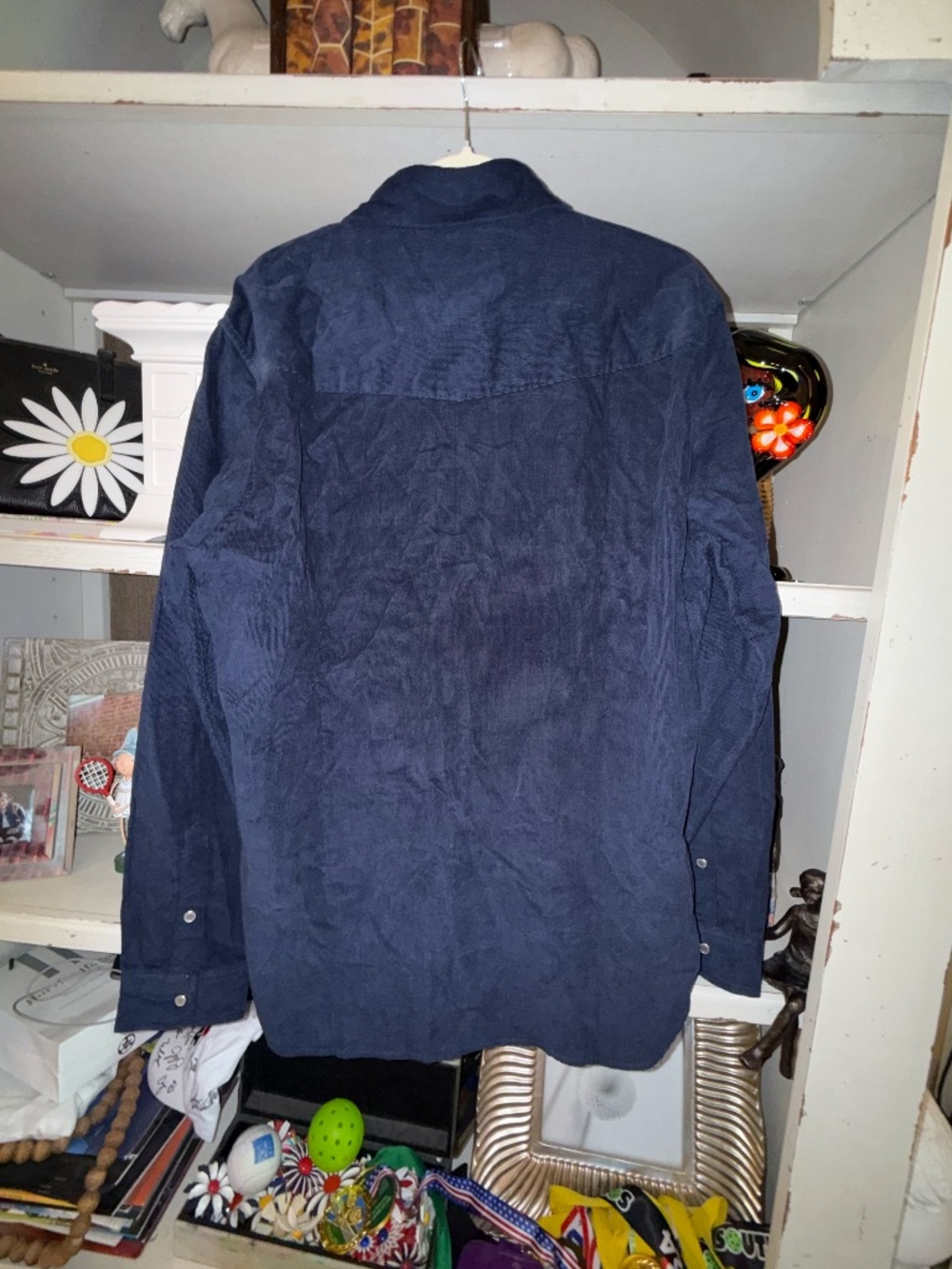 Criquet men's navy blue corduroy pearl snap pocket front shirt Large L - Picture 4 of 4